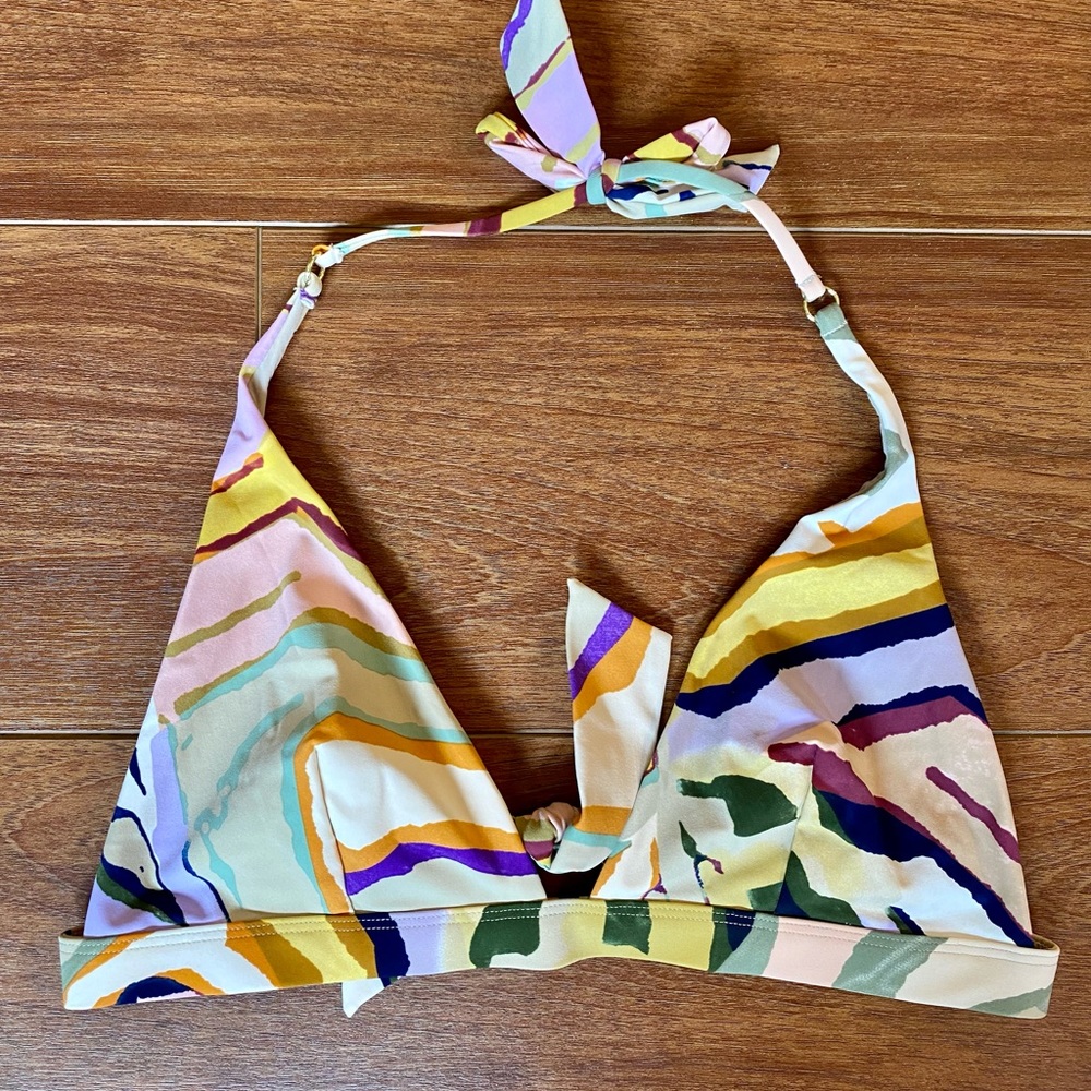 H&M Earthy Colorful Zebra Striped Halter Bikini Top Size 8